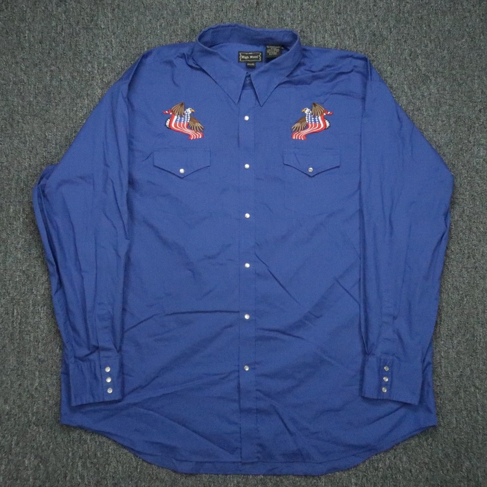 High Noon Shirt Mens 3XL Blue American Eagle Pearl Snap Western Long Sleeve USA